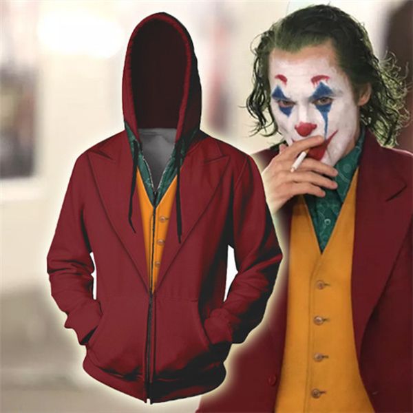 

joker joaquin phoenix arthur fleck zipper hoodie hooded 3d printed pullover sweatshirt sportswear cosplay costume, Black