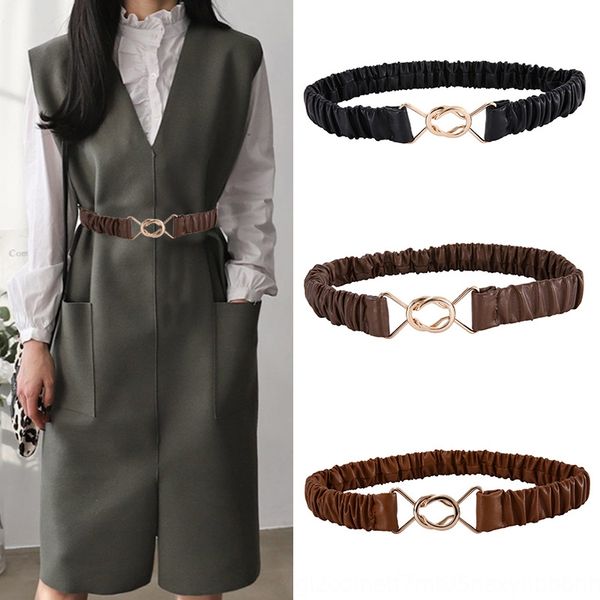 

women's thin belt elastic elastic waist ins style sweater down jacket dress dress suit waist seal decorative down jacket, Black;brown