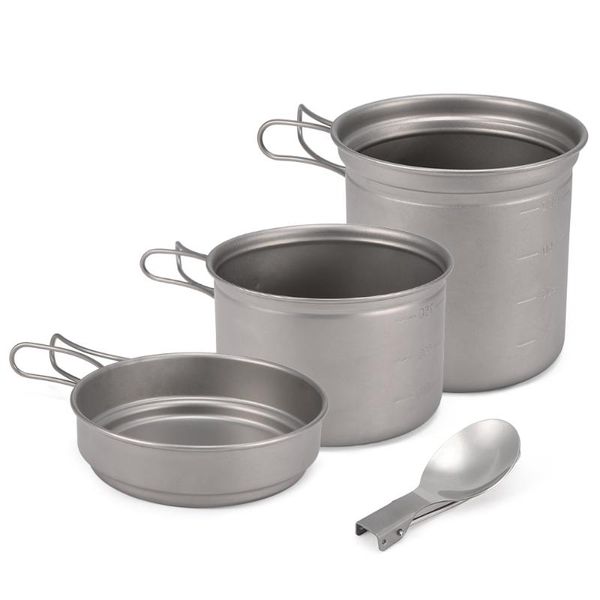 

camping titanium cookware set 1000ml 750ml pot pan spoon set for outdoor camping hiking backpacking picnic cooking equipment