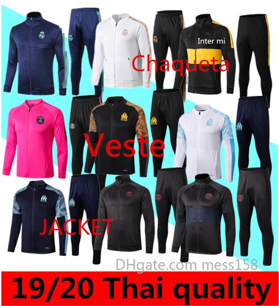 

19 20 tracksuit marseilles paris ronaldo soccer hazard training suit real madrid tracksuits 1920 mbappe lucas maillot de foot jacket kit, Black