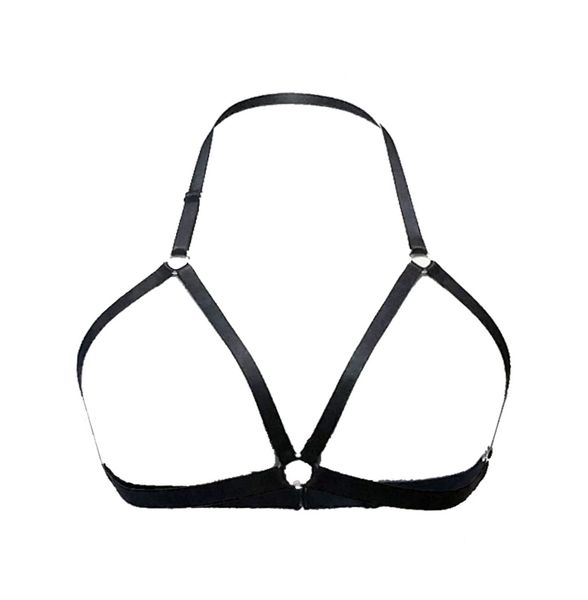 

womens handmade cage bra crop body harness bra elastic black, Red;black