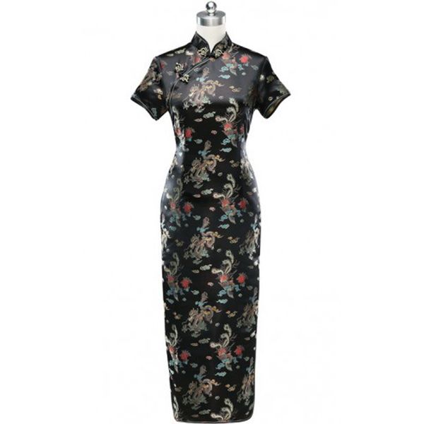 

китайский вечернее платье женская атласная новинка одежда дамы с длинным элегантных женщин cheongsam моды черный чонсам, Red