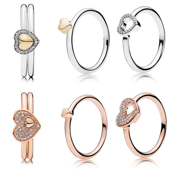 Rose Blushing romance enigma Coração Do Enigma dourado Gift Set anéis com cristal 925 Sterling Silver Ring DIY jóias Europa