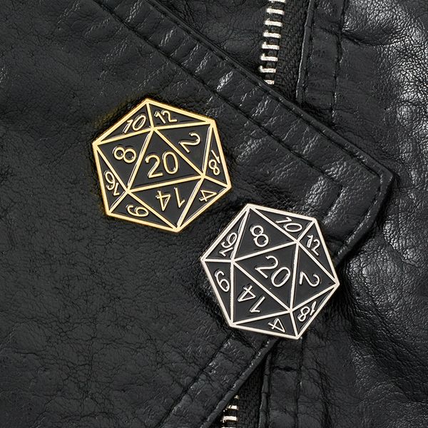 

d20 twenty-sided die rpg d&d dungeons and dragons fans badge d20 table-gaming gifts soft enamel brooches pin, Gray