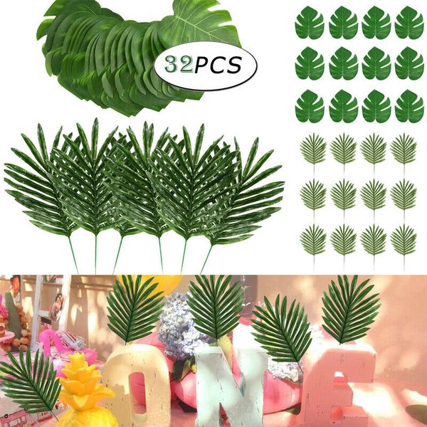 

24/36 pcs tropical palm leaves artificial plant simulation leaf hawaiian party decorative monstera leaves wedding party decor