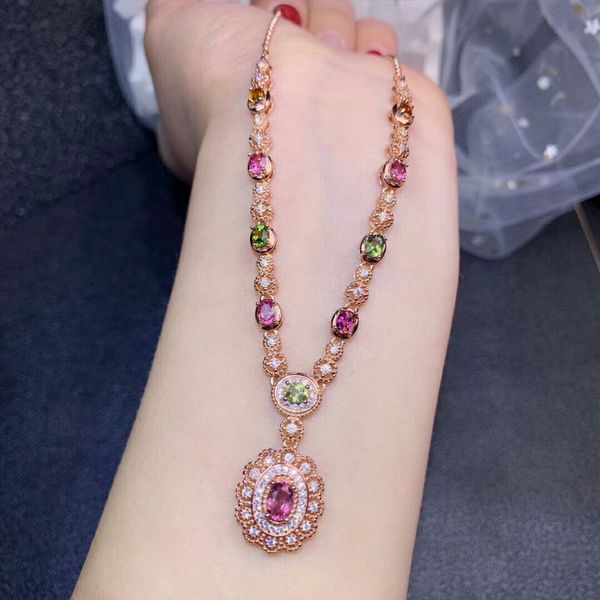 

meibapj]luxurious natural tourmaline pendant necklace with certificate 925 pure silver fine charm jewelry for women