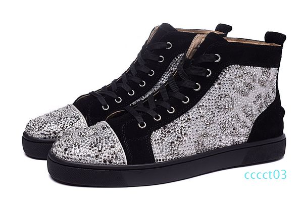 

original box] designer red bottom fashion spikes studded spikes flats sneakers comfortable party lovers genuine leather casual shoes ct03, Black
