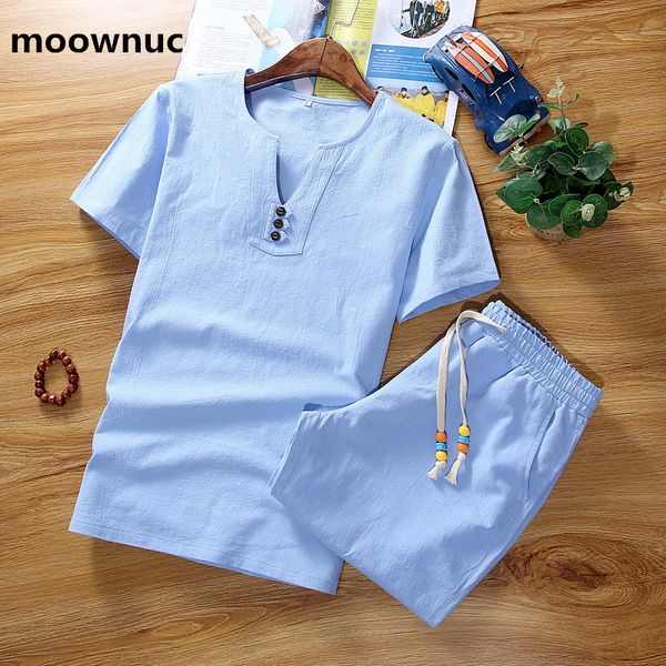

shirt + shorts) 2019 summer men shirt cotton and linen shirts short sleeve men's casual shirts men two pieces size -5xl, White;black