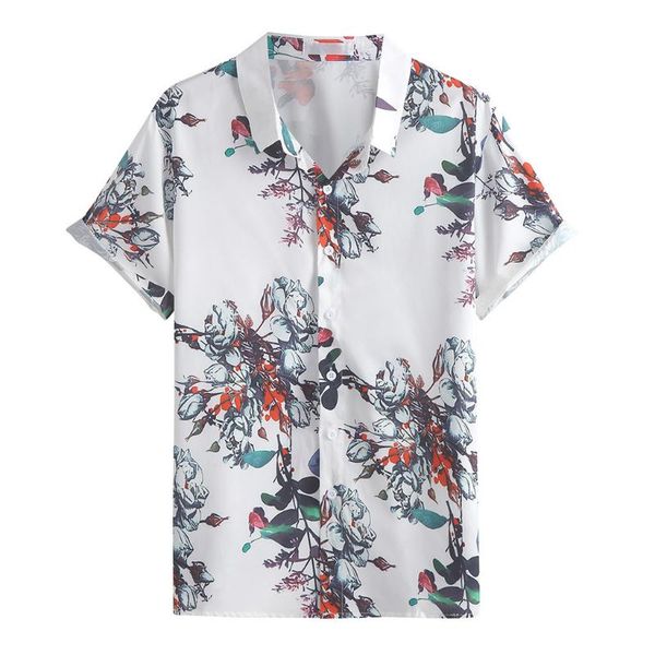 

men linen short sleeve shirt summer floral loose casual holiday shirts tee men's lapel print short sleeve shirts#g2, White;black