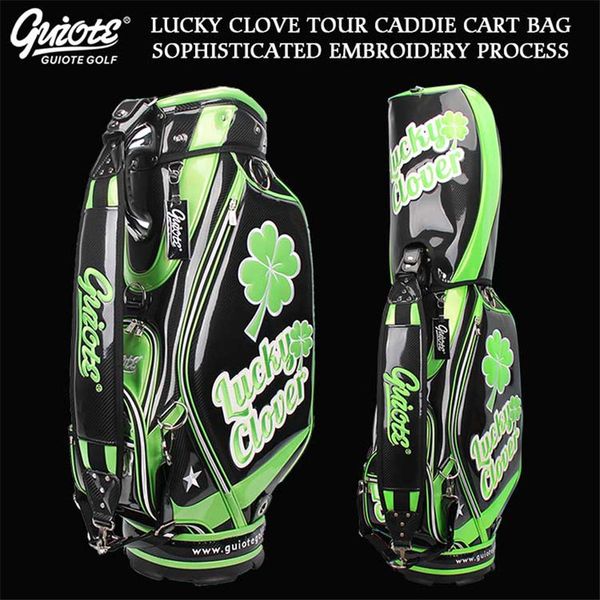 

2 colors] lucky clover golf caddie cart bag pu leather golf tour staff bag with rain hood 5-way for men women