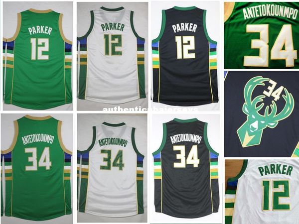 

new antetokounmpo jersey # 12 jabari parker белый зеленый черный дешевые трикотажные изделия для баскетбола, логотип с вышивкой, высшее каче, Black;blue