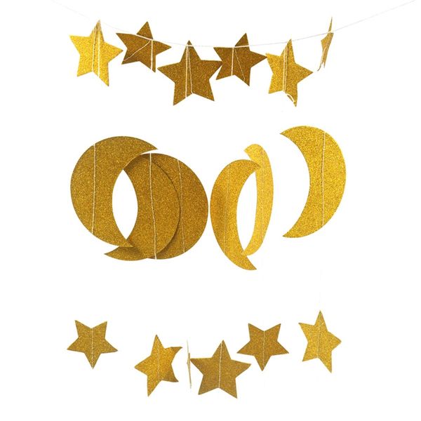

3 .7m stars moon paper garland birthday wedding hanging decor golden diy creative handcrafted party decoration supplier