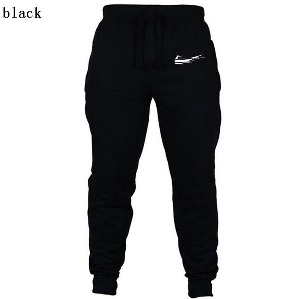 

spring autumn male casual elastic fitness baggy trousers mens fleece warm winter sweatpants men print logo cotton jogger pants, Black