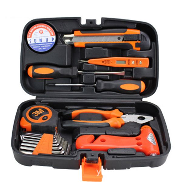

hand tool set general household repair hand tool kit with plastic toolbox storage case socket wrench screwdriver knife dropship