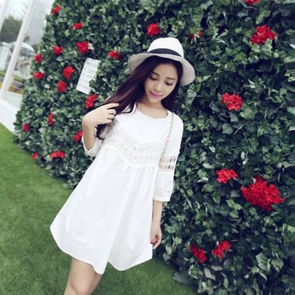 

fashion dress long sleeved pregnant woman elegant dress loose comfortable round collar casual daily wear solid color, White