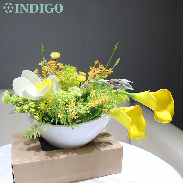 

indigo- 1 set yellow calla anemone spring flower arrangement with pot gift table bonsai event centerpiece ing
