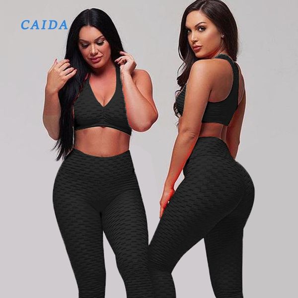 

clothing caida women's 2pcs/set leggings anti cellulite legging fitness black leggins high waist leggings