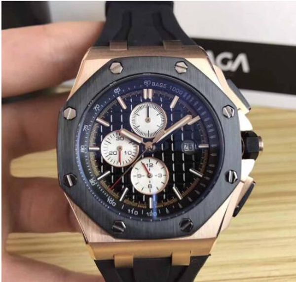 

luxury royal brand offshore 26401ro gold black stainless steels automatic quartz-battery rubber strap sport men mens watch watches, Slivery;brown
