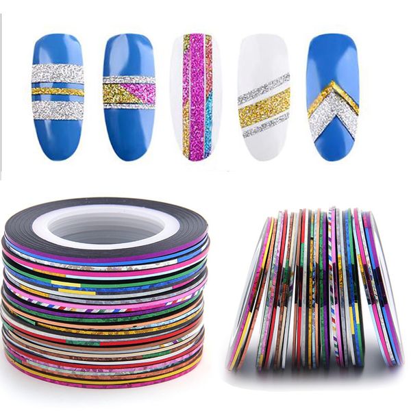 30 pçs/set Unhas Striping Linha Fita Misturada Colorida Nail Art Adesivos Tira Rolos Decalques para Decorações