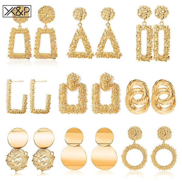 

x&p vintage geometric big earrings statement gold drop earring for women 2019 fashion metal hanging dangle earring jewelry, Silver