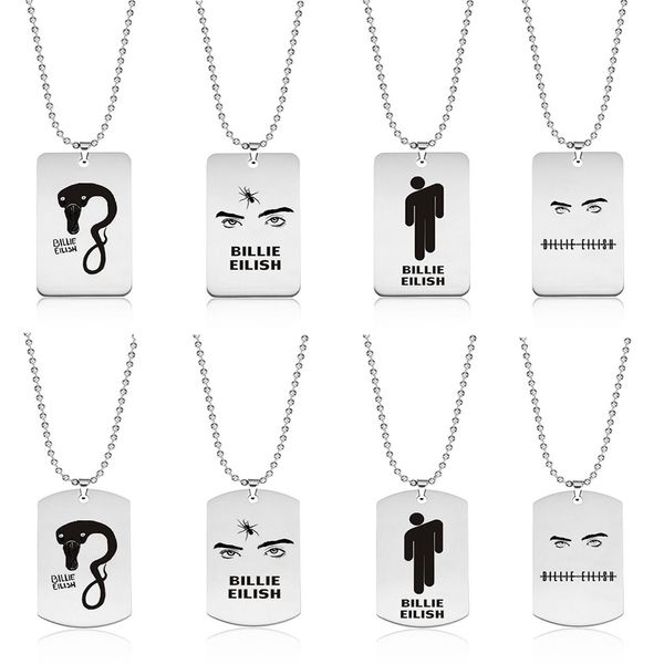 

billie eilish stainless steel pendant necklace jewelry 2019 new round strand chain square pendant necklace fans gifts, Silver