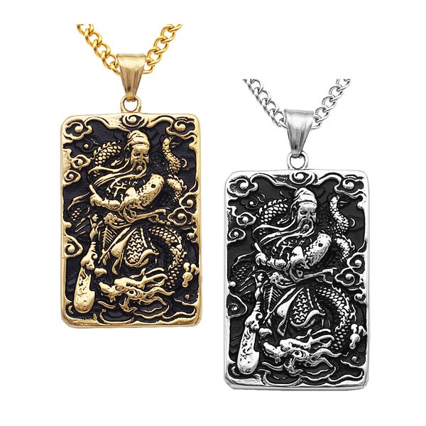 

2 pieces gold silver tone stainless steel amulet guan yu chinese talisman hero charms chain necklace hip hop jewelry