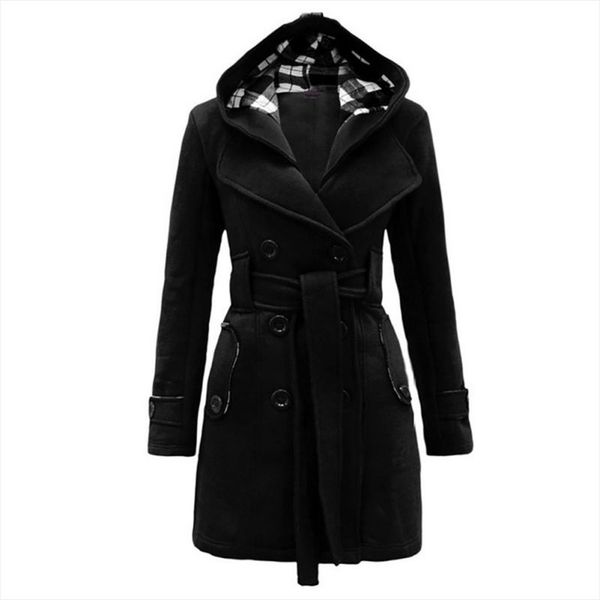 Mulheres dos EUA Lady Winter Hoodie Long Peacoat Coat Trench Outwear Jacket Dress w / Belt