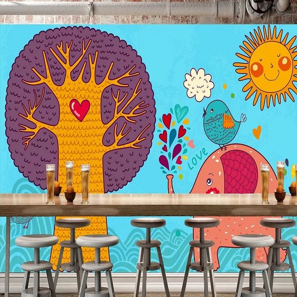 

new custom large mural 3d wallpaper cartoon nordic modern tree sun children's bedroom mural tv back wall decor deep 5d embossed