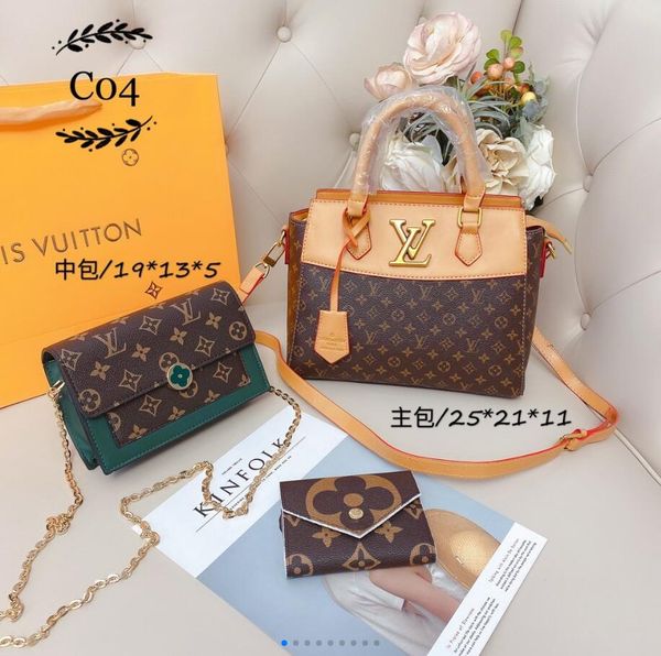

2020 new high-quality ladies handbags women's classic new leather three-piece wallet ladies shoulder bag backpack chain bag