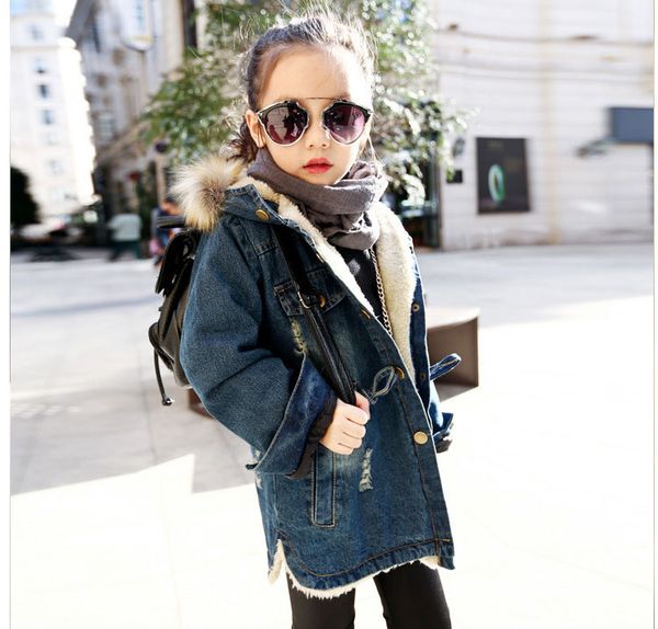 

дети девочки джинсовых курток cuhk ребенок с бархатным утолщением талии с капюшоном ветровкой, Blue;gray