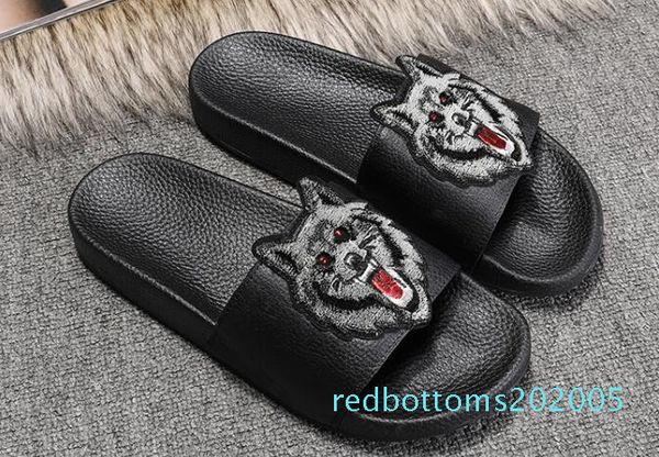 

r shoes luxury slide summer fashion wide flat slippery sandals slipper flip flop size 35-45 flower box r05, Black