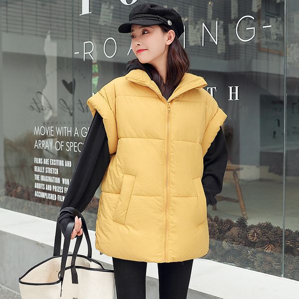 

зима женщины жилет 2019 мода толстые теплые с коротким рукавом жилет жилет повседневная твердые теплый жилет пальто, Black;white