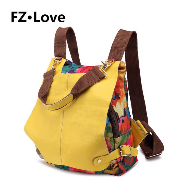 

рюкзак для ноутбука стильный колледже рюкзак из натуральной кожи цветочная печатный холст с top handle для женщин / девочек