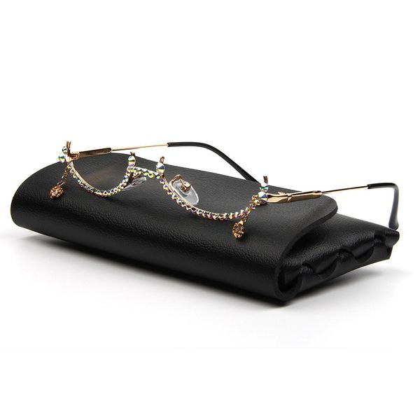 

fashion eyeglasses alloy frame water drop lens less chain pendant half frame women diamond glasses, White;black