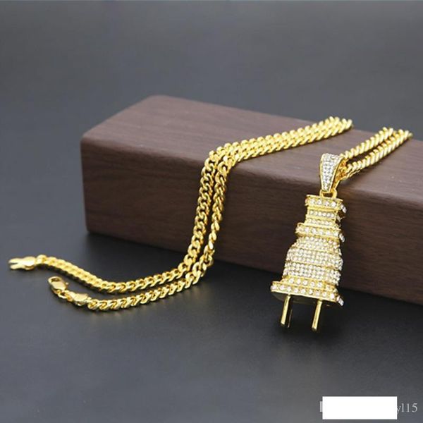 

classic plug pendant designer necklace gold silver plated iced out pendant mens necklace rhinestone cuban rhinestone necklaces