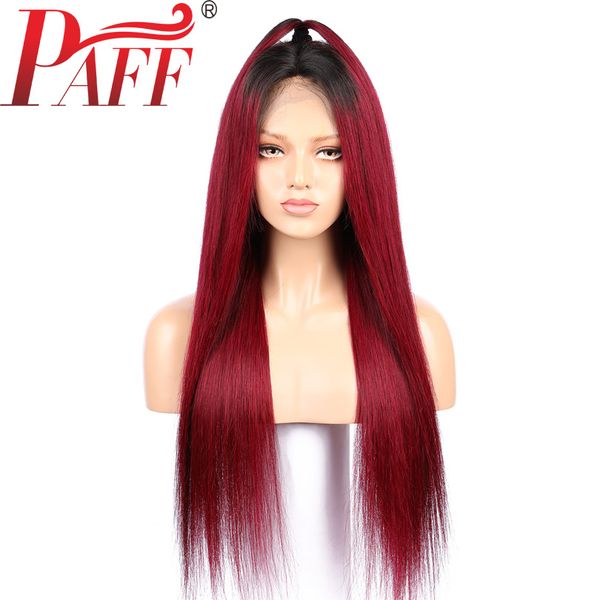 

paff ombre 99j 360 lace front human hair wig silky straight brazilian remy hair burgundy pre plucked wig with around baby hair, Black;brown