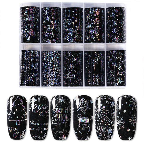 

10grid 4cm halloween christmas diy transfer nail sticker set salon self adhesive gift starry home holographic decorative art, Black