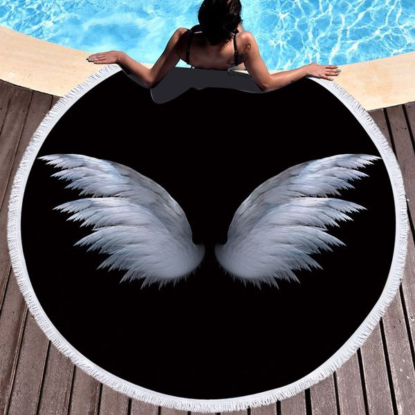 

summer microfiber round beach towel circle fairy cupid wings print shower bath towels yoga mat blanket toalla de playa redonda40