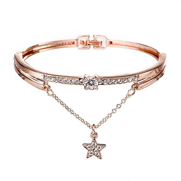 

fashion women jewelry rose gold star shape rhinestone bracelet for ladies causal bangles pulseira pink gift accesorios mujer, Black