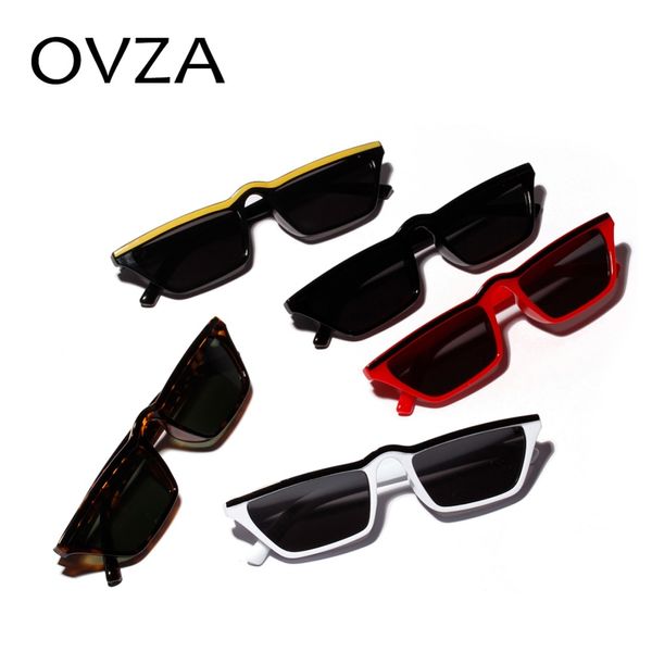 

luxury-ovza fashion narrow sunglasses women brand designed rectangle sunglasses flat male glasses gafas de sol mujer s7078, White;black