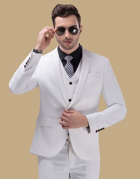 

custom made wedding groom tuxedos peaked lapel three piece white evening party men suits jacket pants vest (jacket + pants + vest, Black;gray