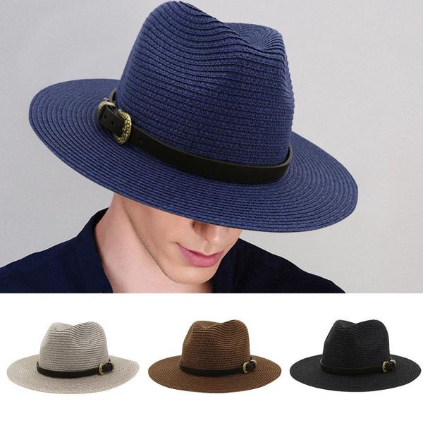 

hats fashion jazz hat fedoras chapeau sombrero mujer men & women vintage wide hat with belt buckle adjustable outbacks hats, Blue;gray