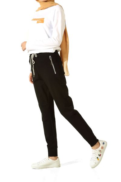 

hijab lace up sweatpants, Black;white