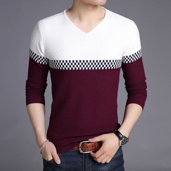 

2018 new autumn fashion brand casual sweater v-neck striped slim fit knitting mens sweaters and pullovers men pullover men -4xl, White;black