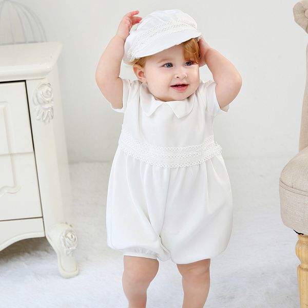 

newborn baby 0-24m girls dress set solid party dress back button christening gown baptism vintage dress baby outfits with white hat