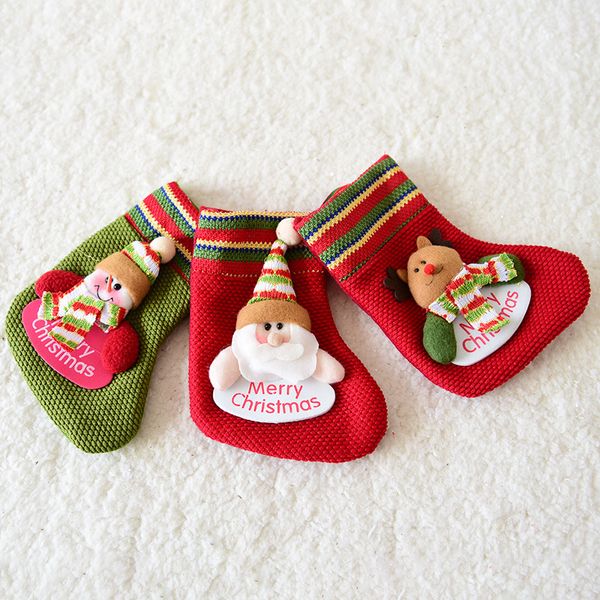 

20cm kids gifts bags weaving sock elk santa snowman christmas socks children gift multicolor bag merry christmas day decorations