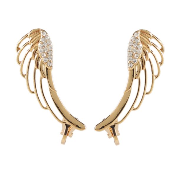 

2018 punk rhinestone angel wings earrings water drop ear clip on earrings for women pierced statement hanging clip, Silver
