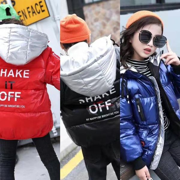

anti-season 2019 winter children's boys down jacket coat down jacket and girls silver gold short hooded coat fashion, Blue;gray