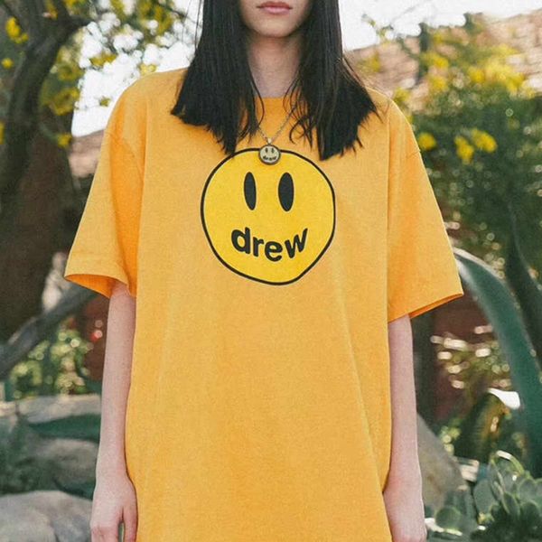 

drew house tee justin bib wu yifan justin celebrity inspired smiley face short sleeve women couple t-shirt men, Red