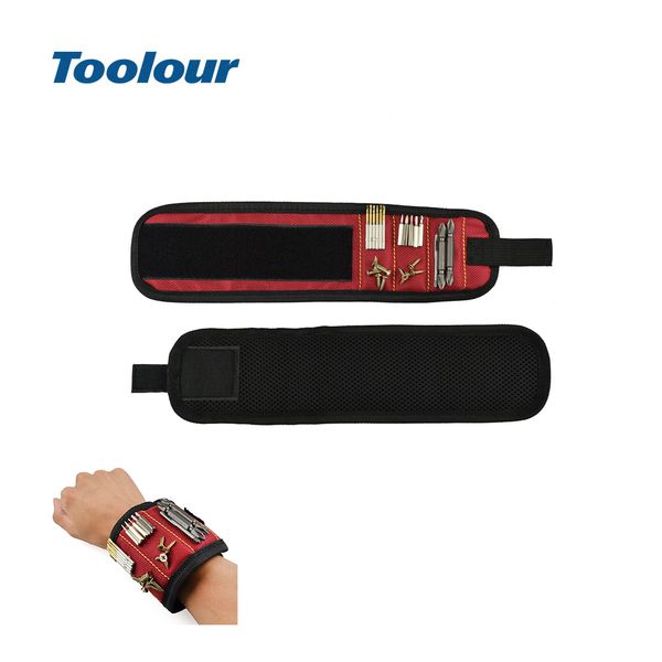 

toolour polyester magnetic wristband portable tool bag electrician wrist tool belt screws nails drill bits holder repair tools